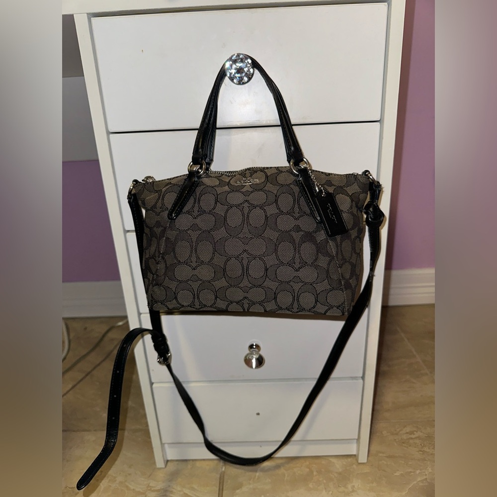 Mini Kelsey Black Smoke Canvas Signature Satchel Coach